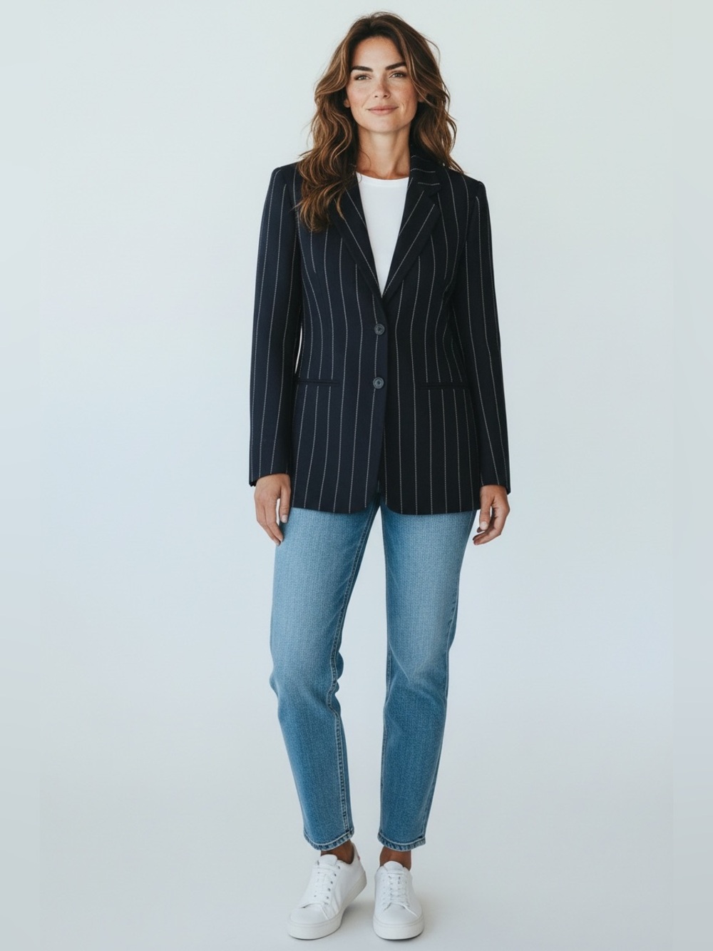 Giorgio Armani Navy Blue Pinstripe Blazer